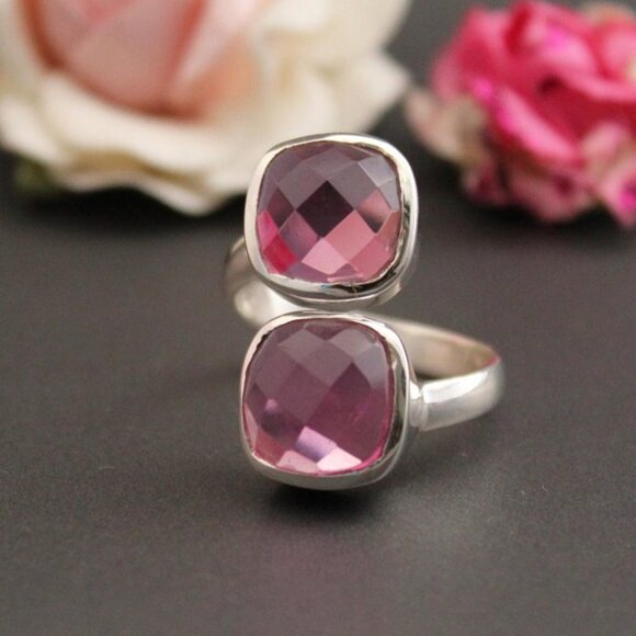 Pink Tourmaline Ring: Handmade Sterling Silver Cocktail Ring - Picture 1 of 5